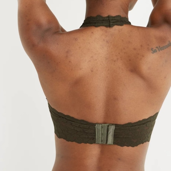 New Aerie Women Bralette Lace Halter Wireless w/removable pads Red Sand - Picture 4 of 5